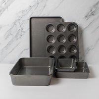 MasterClass Non Stick Set Roaster Baking Tray 12 Hole Square Pan Loaf Pan Grey